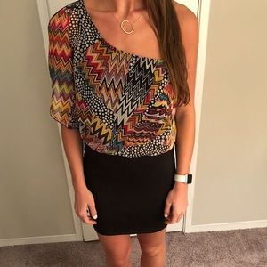 One shouldered fun patterned dress